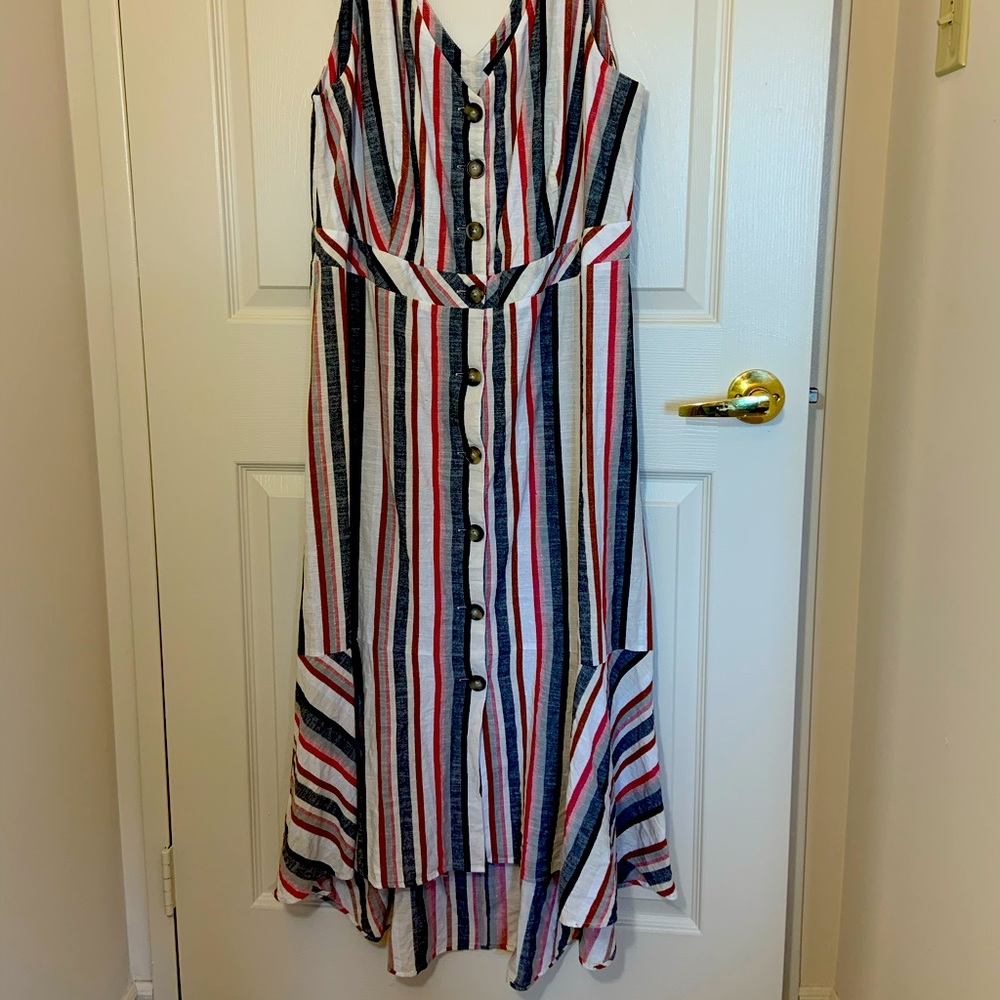 Asymmetrical button down striped sun dress.